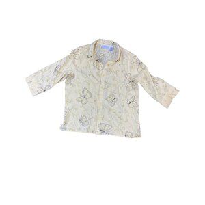 Alfred Dunner Womens Yellow Butterfly Embroidered Button-Up Blouse Size 14